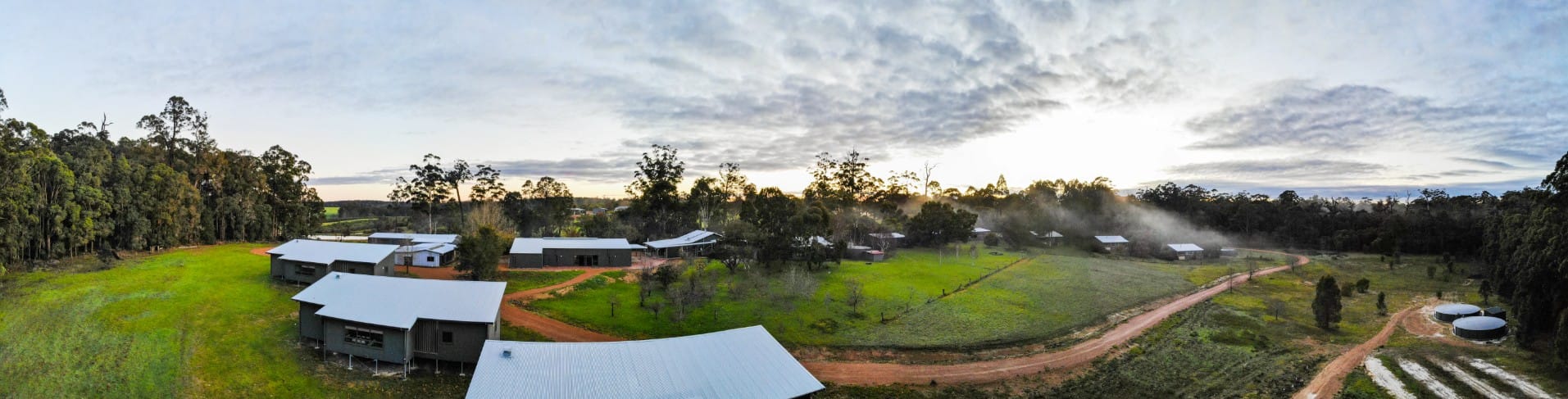 Panoramic view of Yeagarup camp site used for immersive outdoor learning at a private high school Panoramic view of Yeagarup camp site used for immersive outdoor learning at a private high school