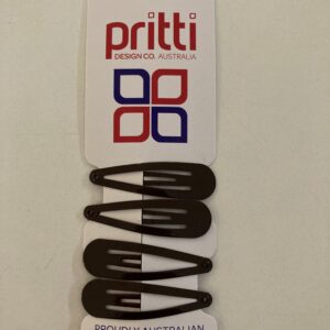 Pitti Design Australia tag with blue and red square logo and a row of black hair clips.